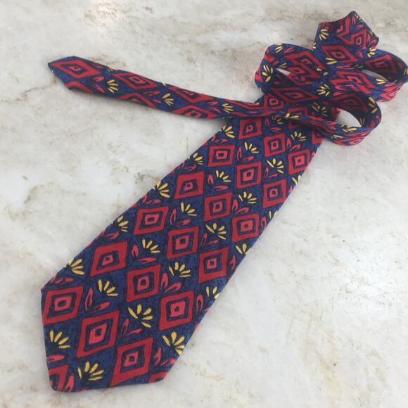 PRINCIPLES FOR MEN  BLUE RED YELLOW ALL SILK NECKTIE - Picture 3 of 12